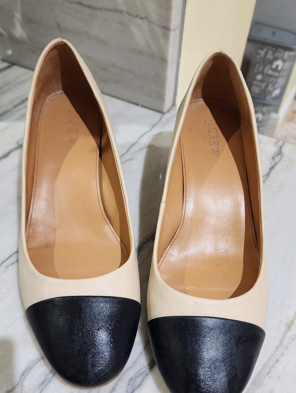 J. Crew Two-Tone Cream and Black Cap-Toe Low Heel - Size 9.5